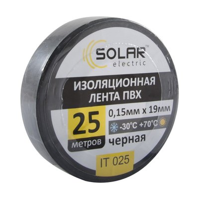Ізолента SOLAR IT025 чорна 25м IT025 фото