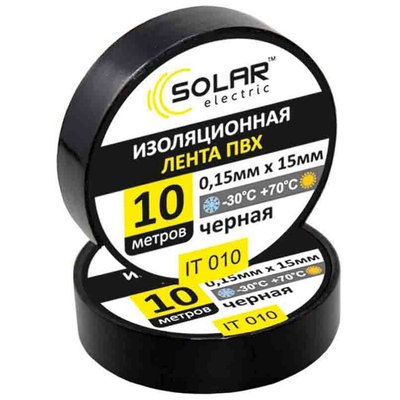 Ізолента SOLAR IT010 чорна 10м IT010 фото