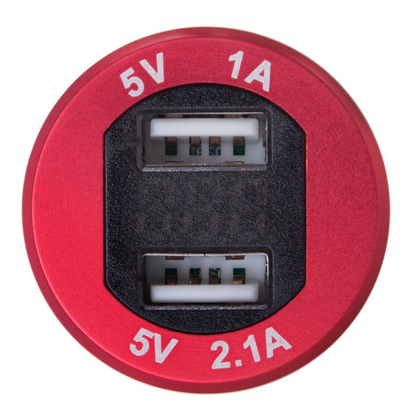 Автомобільний зарядний пристрій 2 USB 12-24V урізне в планку + вольтметр метал. 54397 USB-12-24V 3.1A RED фото