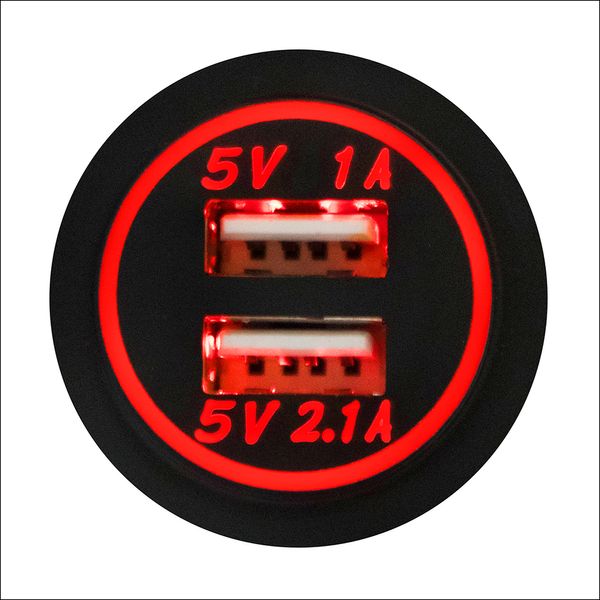 Автомобільний зарядний пристрій 2 USB 12-24V урізне в планку NEW 10249 USB-12-24V 3,1A RED фото