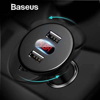 Автомобільний зарядний пристрій 2 USB 4.8A 12-24V Baseus Shake-head Digital Display (CCALL-YT01) CCALL-YT01 фото