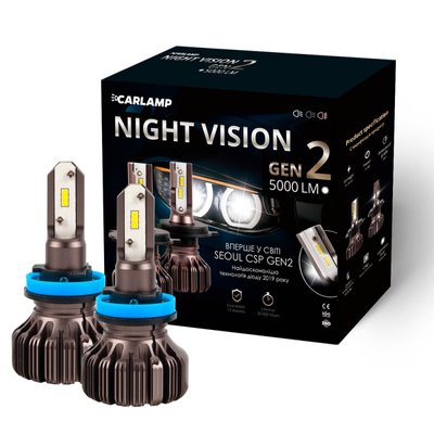 Світлодіодні лампи H11 Carlamp LED Night Vision Gen2 Led для авто 5500 K 5000 Лм (NVGH11) NVGH11 фото