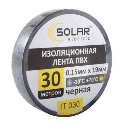 Ізолента SOLAR IT030 чорна 30м IT030 фото