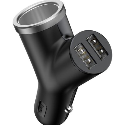 Адаптер автомобільний BASEUS dual USB + Cigarette Lighter extended car charger |2USB, 3.4A, 40W (CCA CCALL-YX01 фото