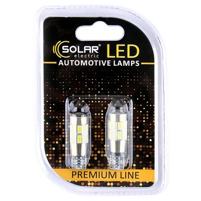 Світлодіодні LED автолампи SOLAR Premium Line 12V T10 W2.1x9.5d 10SMD 5730 + lens CANBUS white блістер 2шт (SL1348) SL1348 фото