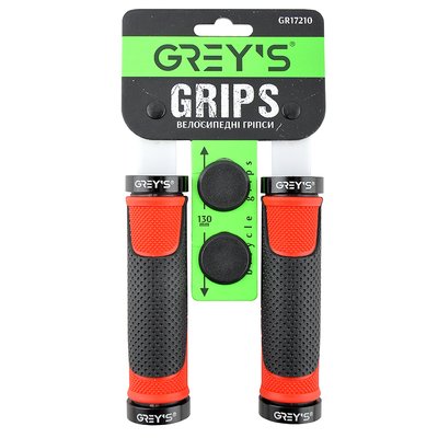 Грипси ручки на кермо для велосипеда Greys із гумовим покриттям 2 шт 130 мм із двостороннім замком для фіксації червоно чорного кольору (GR17210) GR17210 фото