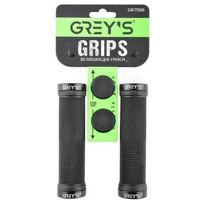 Грипси ручки на кермо для велосипеда Greys із гумовим покриттям чорного кольору 2 шт 130 мм із двостороннім замком для фіксації (GR17500) GR17500 фото