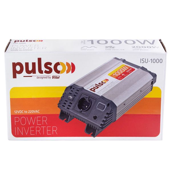 Перетворювач напруги PULSO/ISU-1000/12V-220V/1000W/USB-5VDC2.0A/син.хвиля/клеми ISU-1000 фото
