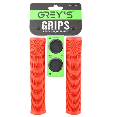 Грипси ручки на кермо для велосипеда Greys силіконові червоного кольору 2 шт 165 мм із заглушками керма 2 шт (GR17610) GR17610 фото