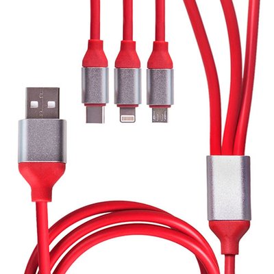 Кабель 3 в 1 USB - Micro USB/Apple/Type C (Red) 3 в 1 Rd фото