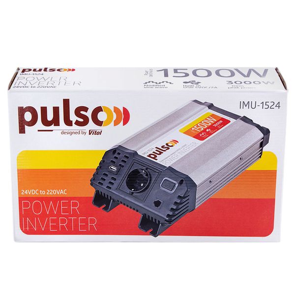 Преобразователь напряжения PULSO/IMU-1524/24V-220V/1500W/USB-5VDC2.0A/мод.волна/клеммы IMU-1524 фото