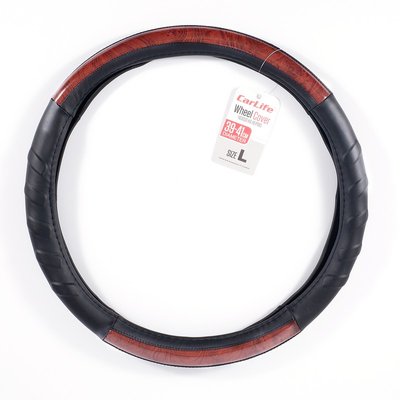 Чохол на кермо L (39-41 см) з екошкіри та білої гуми CARLIFE чорний з коричневими вставками (SW129L) SW129L фото