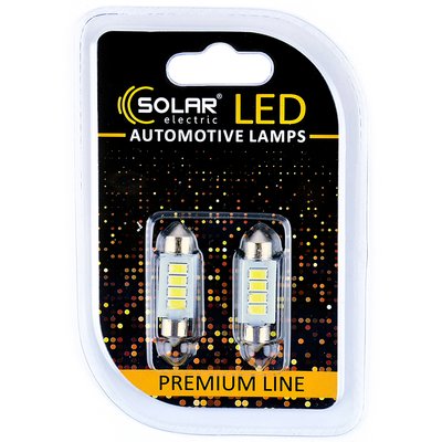 Світлодіодні LED автолампи SOLAR Premium Line 12V SV8.5 T11x36 4SMD 5730 white блістер 2шт (SL1352) SL1352 фото