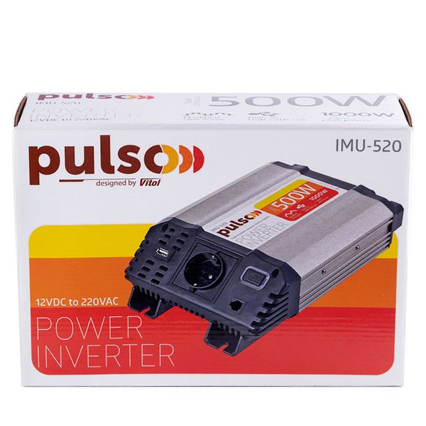 Преобразователь напряжения PULSO/IMU-520/12V-220V/500W/USB-5VDC2.0A/мод.волна/клеммы IMU-520 фото