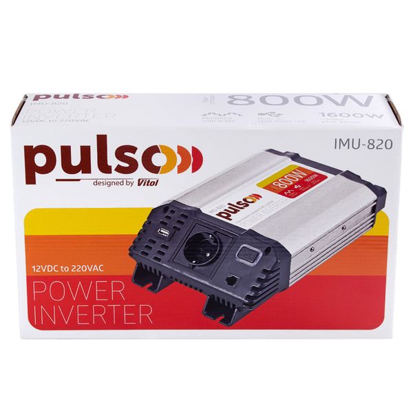Преобразователь напряжения PULSO/IMU-820/12V-220V/800W/USB-5VDC2.0A/мод.волна/клеммы IMU-820 фото