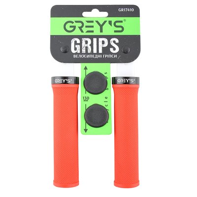 Грипси ручки на кермо для велосипеда Greys з гумовим покриттям чорно-червоного кольору 2 шт 130 мм з одностороннім замком для фіксації (GR17410) GR17410 фото
