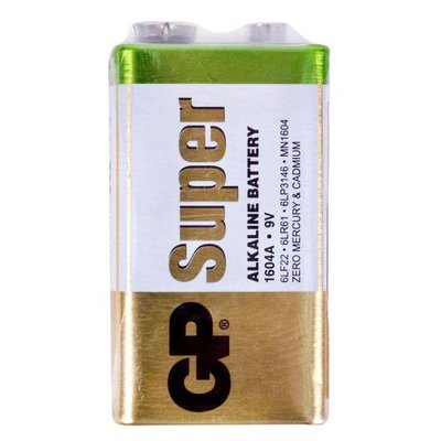 Батарейка GP SUPER ALKALINE 9V 1604AEB-5S1 щелочная, 6LF22 4891199006500 фото