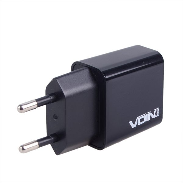 Мережевий зарядний пристрій VOIN 28W, 2 USB, QC3.0 (Port 1-5V*3A/9V*2A/12V*1.5A. Port 2-5V2A) LC-24428 BK фото
