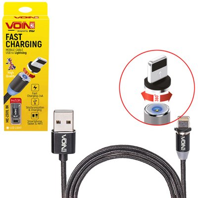 Кабель магнітний VOIN USB - Lightning 2,4А, 1m, black (тільки зарядка) MC-2301L BK фото
